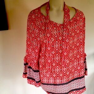 Unbranded Top Tangerine orange peach 3/4 sleeve blouse blouse Back Bow Tie L